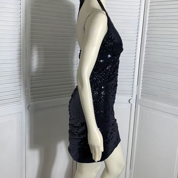 Vintage Taboo Black Stretchy Halter Sequin Dress Size Medium - Picture 9 of 14